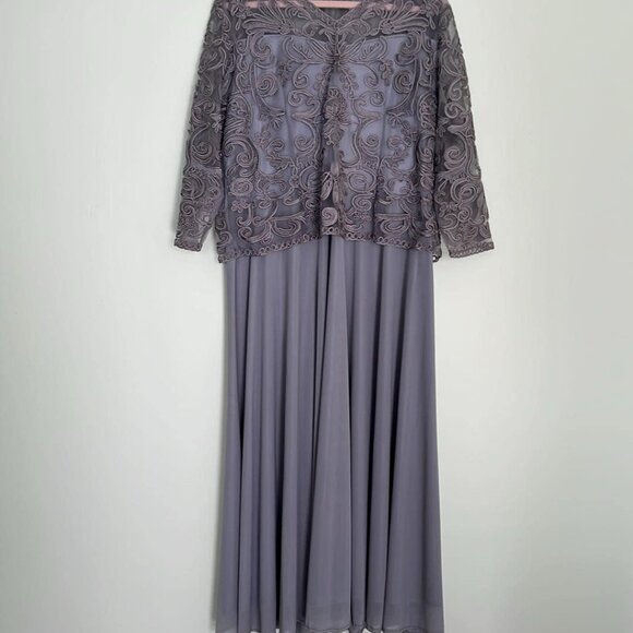 The Soulmates Soutache Lace Women's 2X Gray-Blue Evening Dress is a stunning gow - Picture 3 of 14